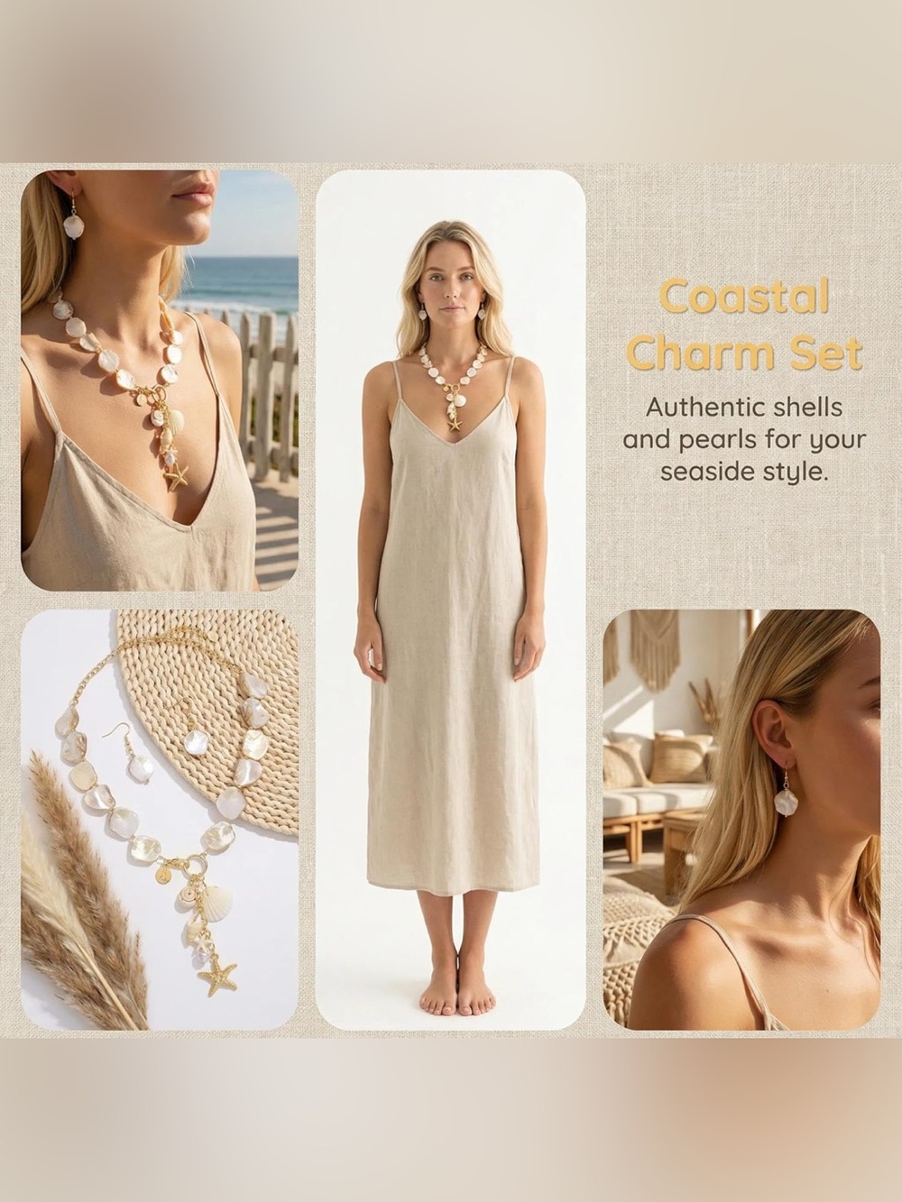 2️⃣pc Set Seashell Pendant Statement Necklace And Earrings Set in Pearl - Picture 3 of 6